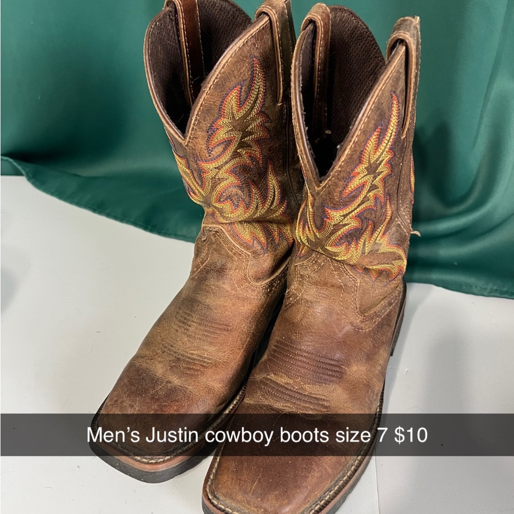 Justin Boots Men's Tan Western Boots with Colorful Stitching